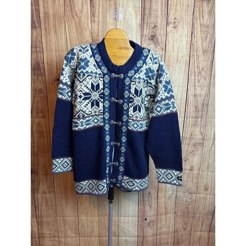 Navy and Cream Nordic Toggle Knit Cardigan